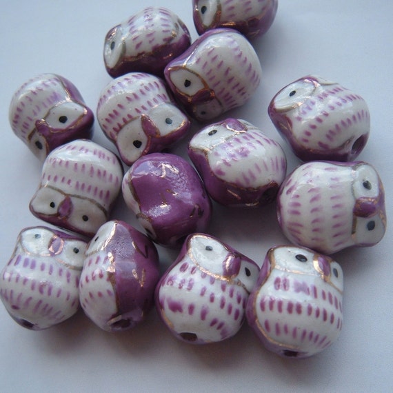 Cute Ceramic Owl beads 15x15mm 2 by orientwalker on Etsy