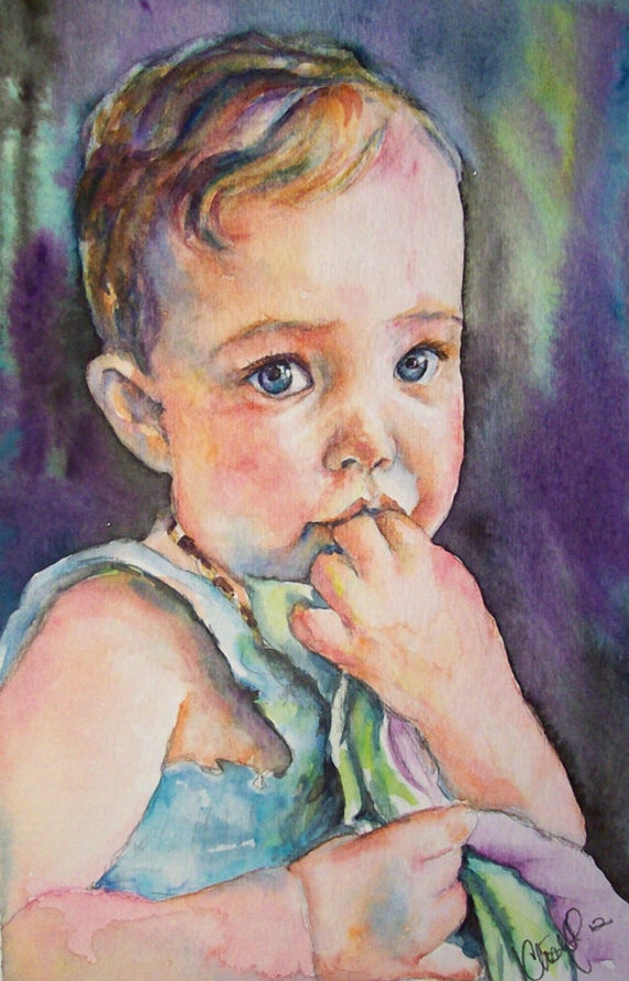 Download Items similar to SMALL Custom Watercolor Portrait Baby Kid ...