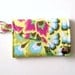 Tri-fold Credit Card / Business Card Holder/ Wallet/ Keyfob made w/ Designer fabric Peacock Feathers in Bright Pear