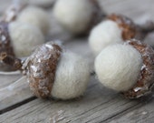 Christmas Ornaments Winter White Felted Acorns with Mica Flakes Tree Decorations Package Tie Ons