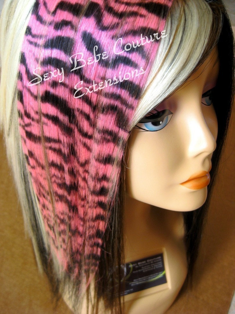PINK ZEBRA PRINT clip in hair extensions by SexyBebeCouture