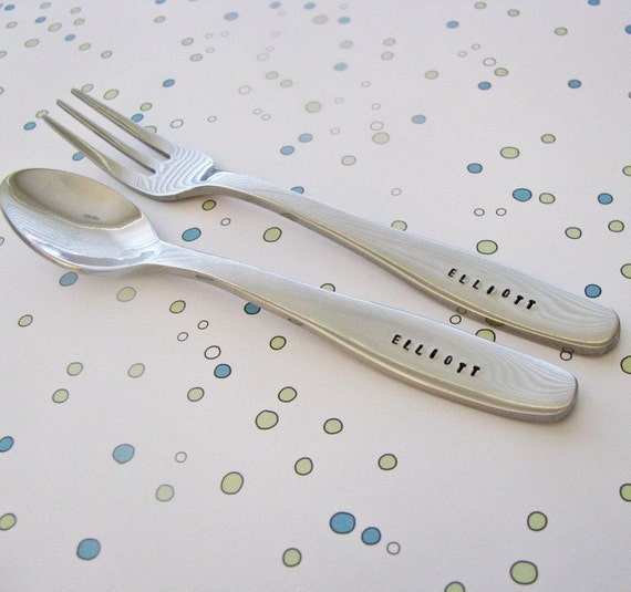 personalized baby spoon and fork set