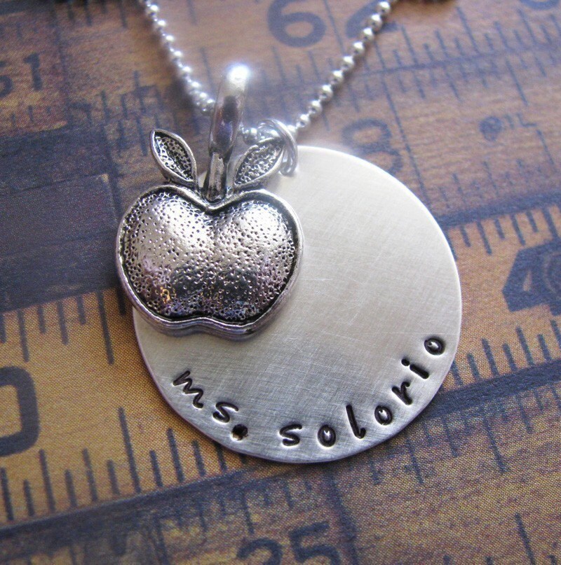 NEW custom hand stamped silver teacher necklace