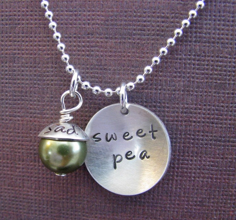 sweet pea necklace with personalized capped pearl