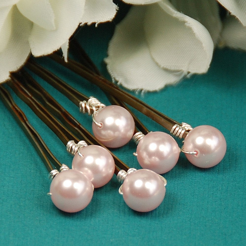 Lt Pink Pearl Bobby Pins Bridesmaid Hair by
