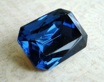 Vintage 18x13mm Montana Blue Gold Foiled Pointed Back Octagon/Rectangle Glass Jewels or Cabs (2 pieces)