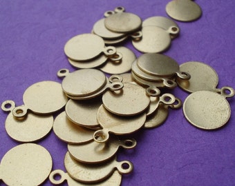 Round 10mm 1 Ring/Loop Brass Stampings or Glue On Bails for Pendants (12pcs)