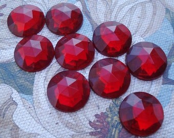 3 Preciosa 18mm Ruby Red Gold Foiled Flat Back Faceted Top Glass Jewels or Cabs