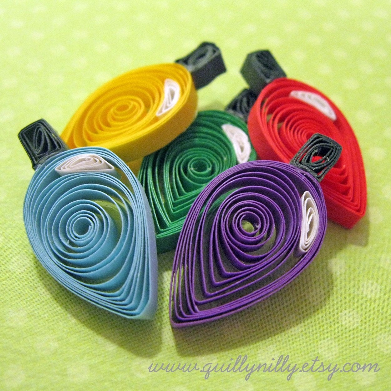 Paper Quilled Set 5 Christmas Lights with Strand by QuillyNilly