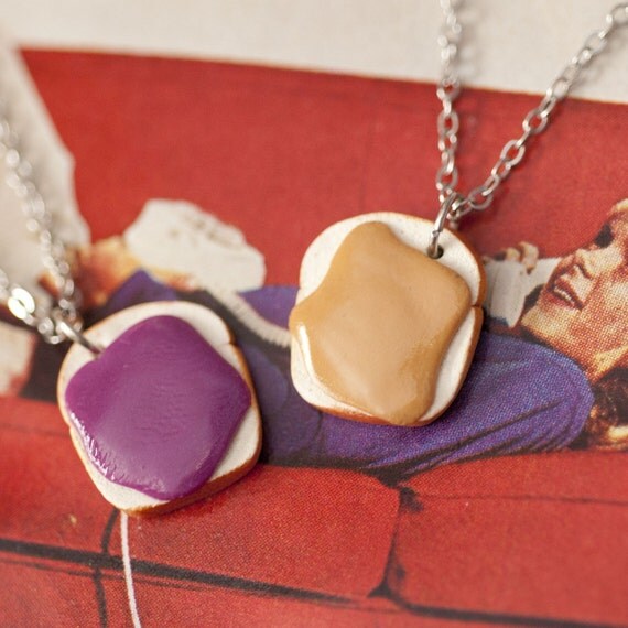 ON RESERVE Best Friends Necklace Set - Peanut Butter and Jelly Sandwich Handmade by Roscata