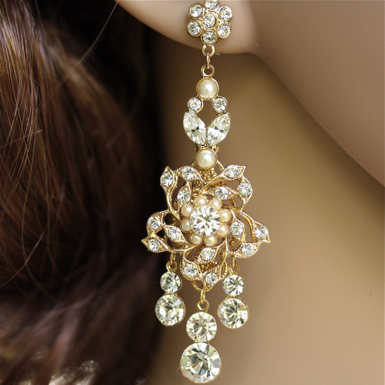 Swarovski Bridal Chandelier Earrings Gold Inch Harlow