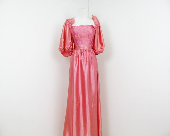 70s Prom Dress Pink Embroidered 1970s Prom Dress Princess 1398