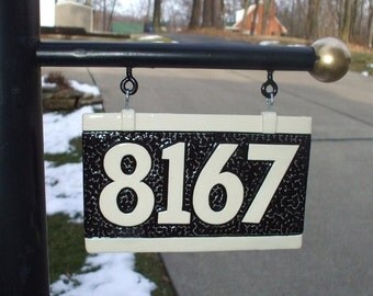 House Address Number Sign Plaque for Lamp Post or Wall Mount / custom handcrafted ceramics / - 11 colors & two number styles