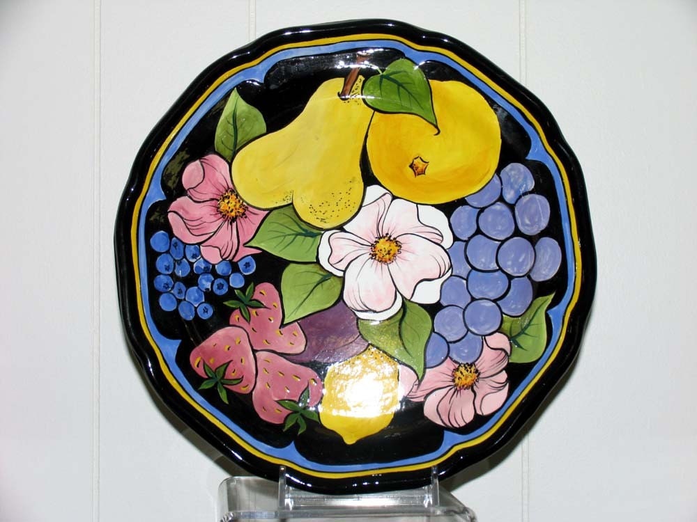 Round Ceramic Plate Functional Food Safe Fruit and Flower