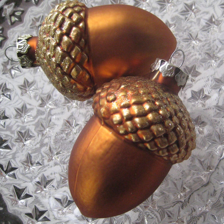 2 Jumbo Blown Glass Acorn Christmas Ornaments For You To