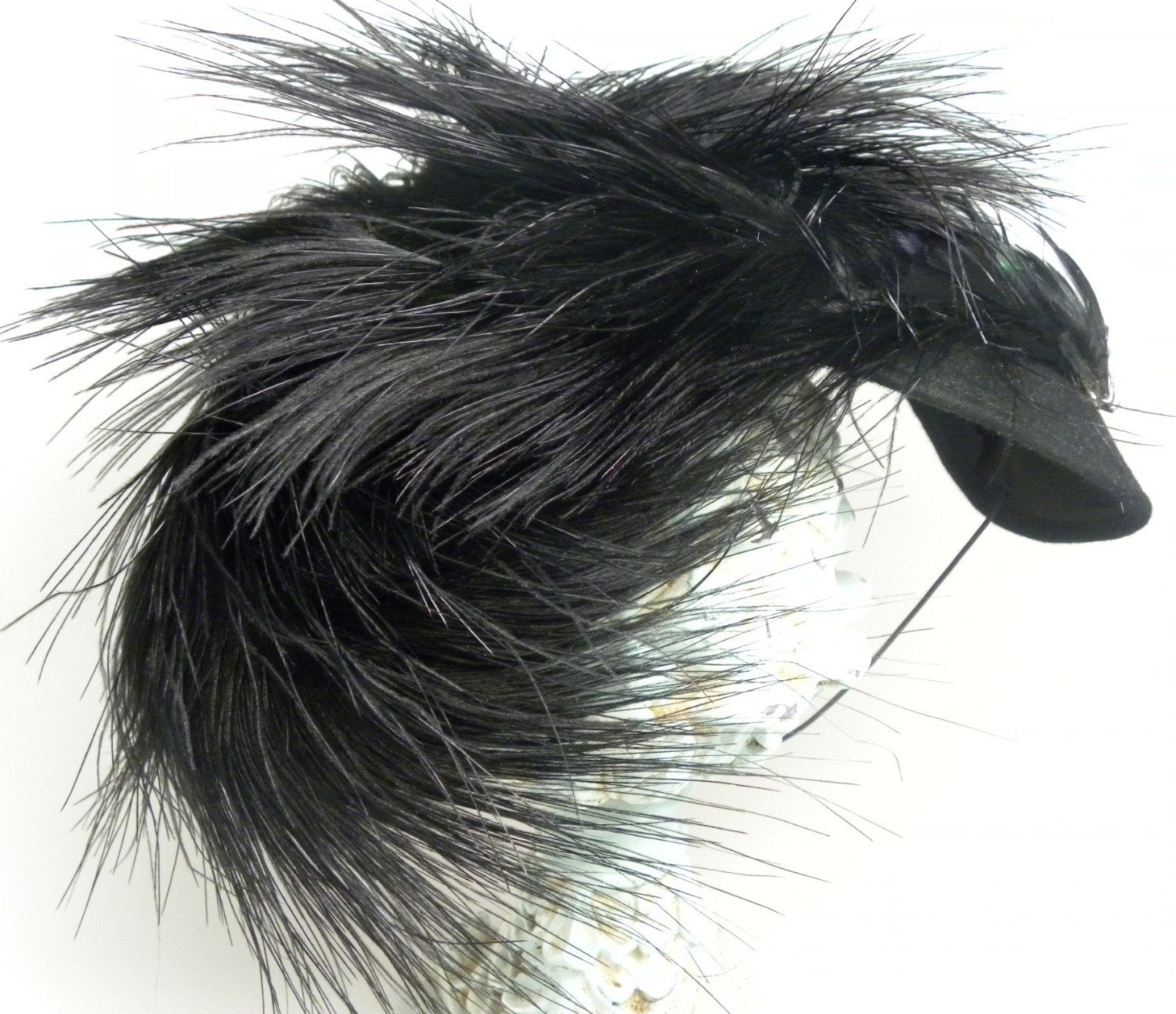 SALE Rare Art Deco BLACK EGRET Feather Aigrette COCKTAIL HAT