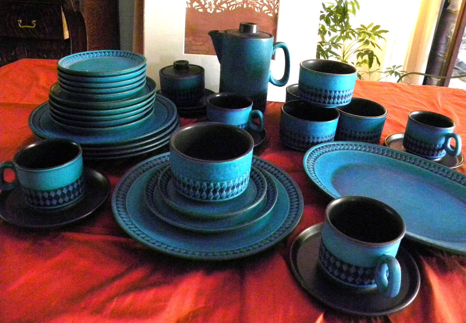 Rare 35 Piece CERAMANO GERMAN Art Pottery Dinnerware Coffee