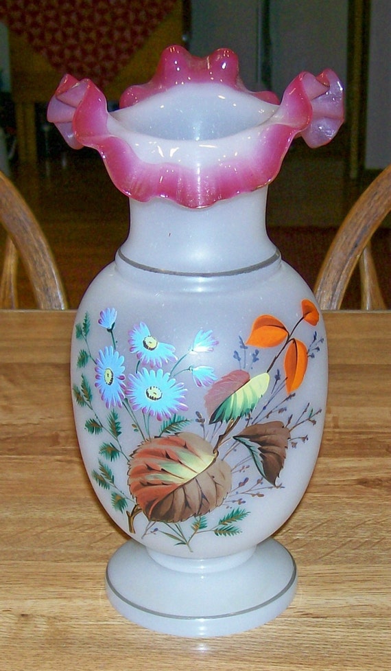 BRISTOL VASE Hand Blown Hand Painted Glass Vase with Frosted