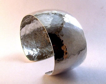 Sterling Silver Cuff Bracelet, 1 1/4 Inches Wide, Hammered