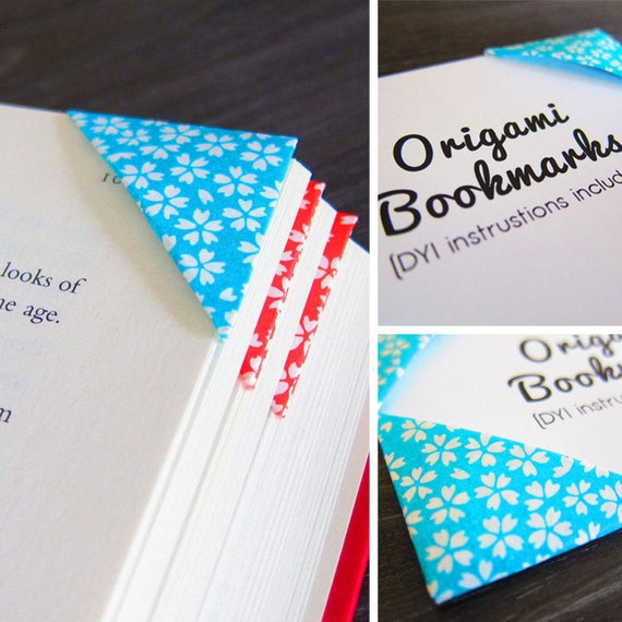 DIY Origami Bookmarks plus Set of 4 Blue Cherry Blossom