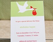 Holiday Delivery Stork Birth Announcement Invitation set of 10 by Belleza e Luce Il_170x135