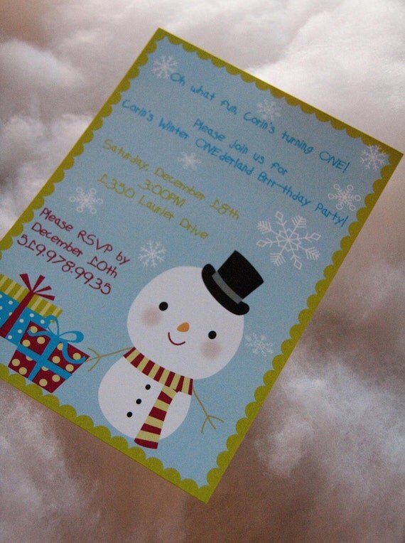 Snowman Invitation Christmas Birthday Onederland Party Invitation set of 10 by Belleza e Luce Il_570xn