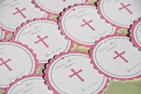 Christening Communion Baptism Pink Cross Party Favor Tags Set of 12 by Belleza e Luce Il_570xn