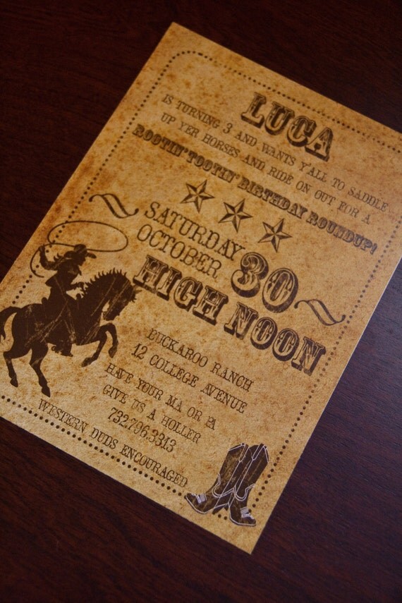 Vintage Inspired Cowboy Invitations | Old West Birthday Party Invitation | Western BBQ Rehearsal Dinner Invites Deposit Il_570xn