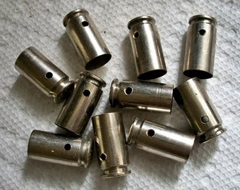 Bullet shell casing pendants, Lot of 10 Nickel Silver brass .40 caliber Bullet Shell Casings, Pre-drilled for your jewelry needs.....Lot 57