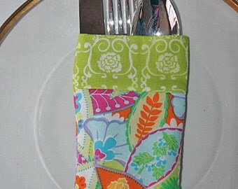 Fabric Silverware Utensil Holder Pouch Colorful Fabric