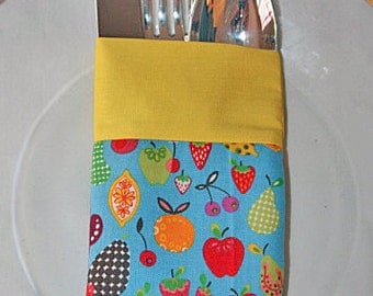 Flatware Utensil Holder Pouch Alexander Henry Fruit Fabric