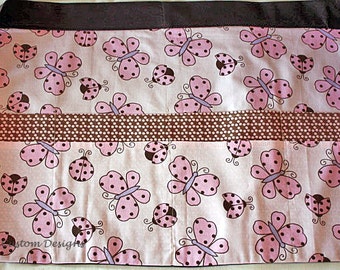 Half Apron Vendor Craft Art Teacher Nursery Pink Brown Butterfly Fabric (8 Pockets)