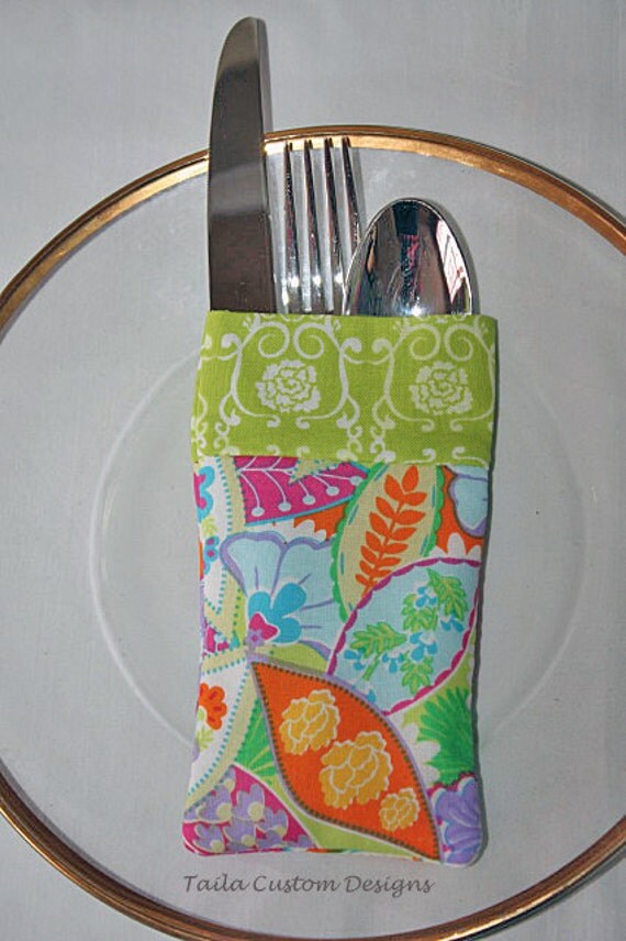 Fabric Silverware Utensil Holder Pouch Colorful Fabric