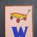 Vintage Letter "W" Flashcard Wall Plaque in Pink with Little Wagon