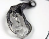 The messenger. Crow claw & quartz crystal necklace. Sterling silver.