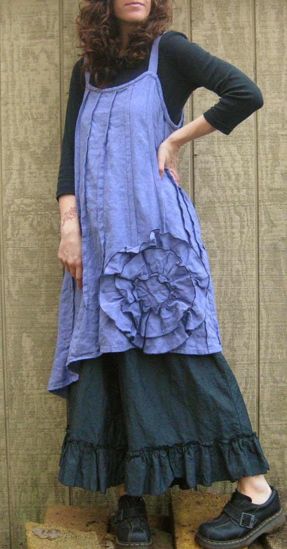 Lavendar Linen Big Flower Dress