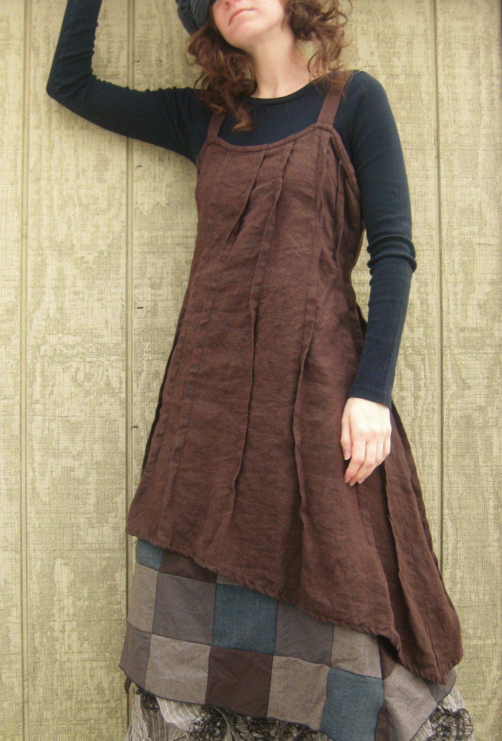 Brown Linen Slant Dress reserved for voxxx by sarahclemensclothing
