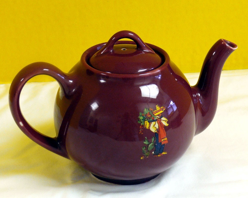 Vintage TEAPOT LIPTON French Maroon Embellished with