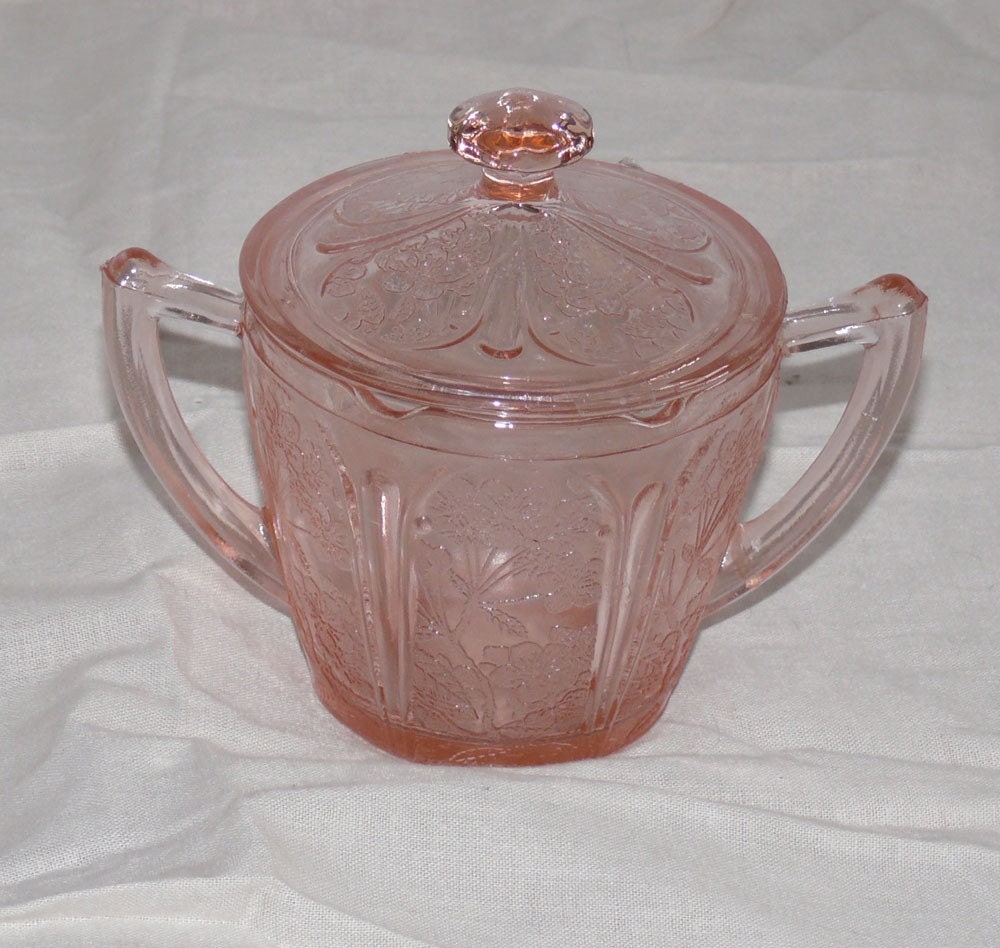 Vintage Depression Glass Sugar Bowl and Lid Pink