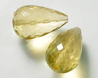 Gem Lemon Quartz Faceted Teardrop Briolette Beads PAIR