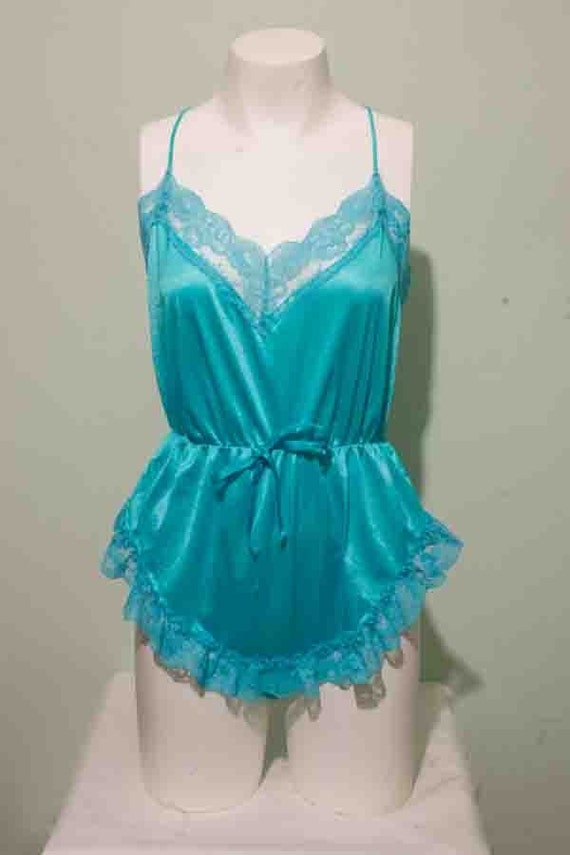 Aqua Lace Romper Vintage Lingerie by midwestvintagesupply on Etsy