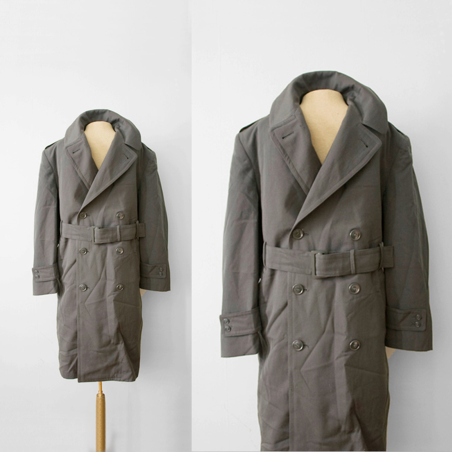 gabardine MENS vintage wool military overcoat TRENCH size M-L