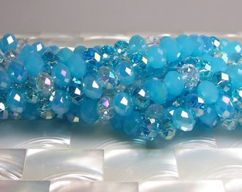 36pcs 8mm Chinese Glass Crystal rondelles Aqua Blue Heather Mix strand Jewelry Jewellery Craft Supplies