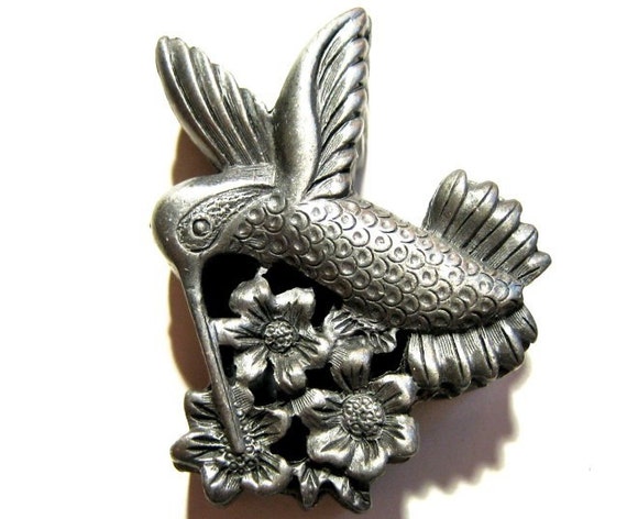 Torino Pewter Hummingbird Trinket Box / Brooch Vintage