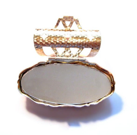 Vintage Lipstick Holder / Mirror Compact Ceramic Porcelain