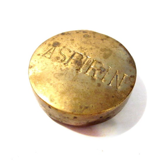 Vintage Brass Aspirin Box / Brass Pill Container / Metal