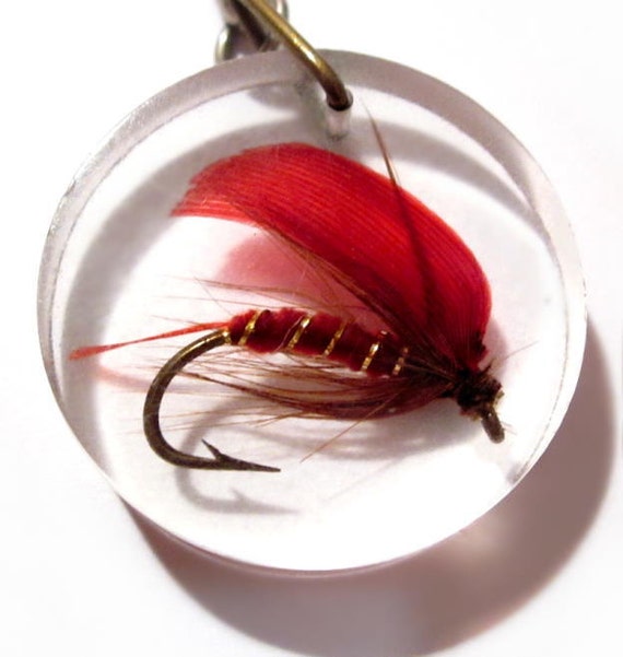 Vintage Fisherman Keychain Fly Fishing Lure Fob / Ring