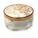Vintage Glass Powder Jar, Trinket Box, Jewelry Box, Gold Thread Needlepoint Floral Lid