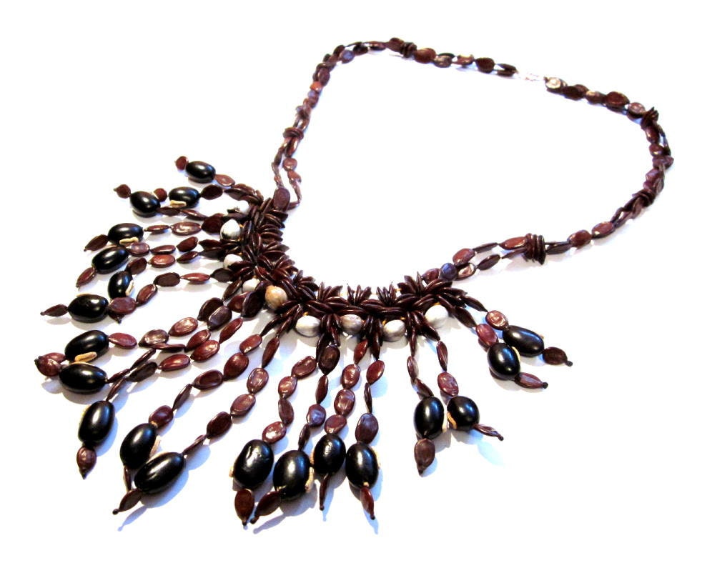 Vintage Apple Seed Necklace Bead Fringe Natural Boho Jewelry
