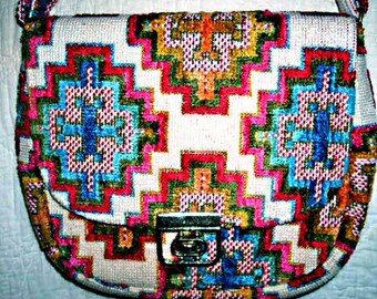 Vintage 70s Hippie Chick TAPESTRY Purse, Handbag, Shoulder Bag